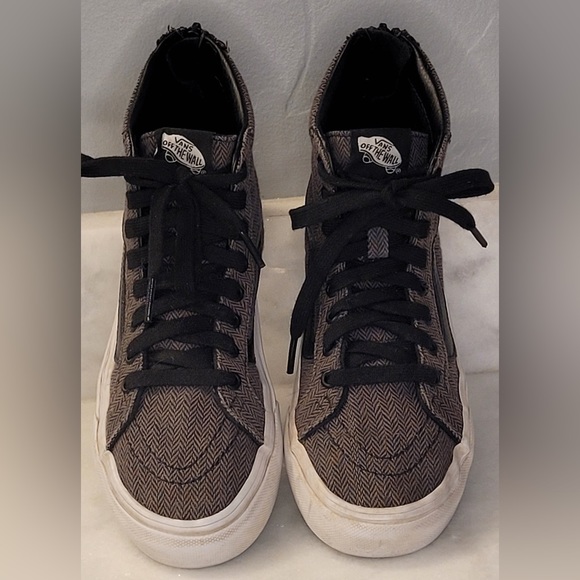 Vans SK8 Hi Gray and Black Herringbone Sneakers - Women's 7.5 /Men's 6 - Picture 2 of 10